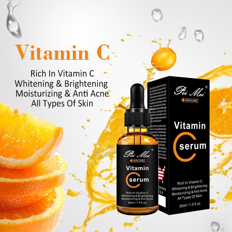 30ml Vitamin C Serum Anti-aging Whitening VC Essence Oil Topical Facial Serum with Hyaluronic Acid Vitamin E Cosmetic
