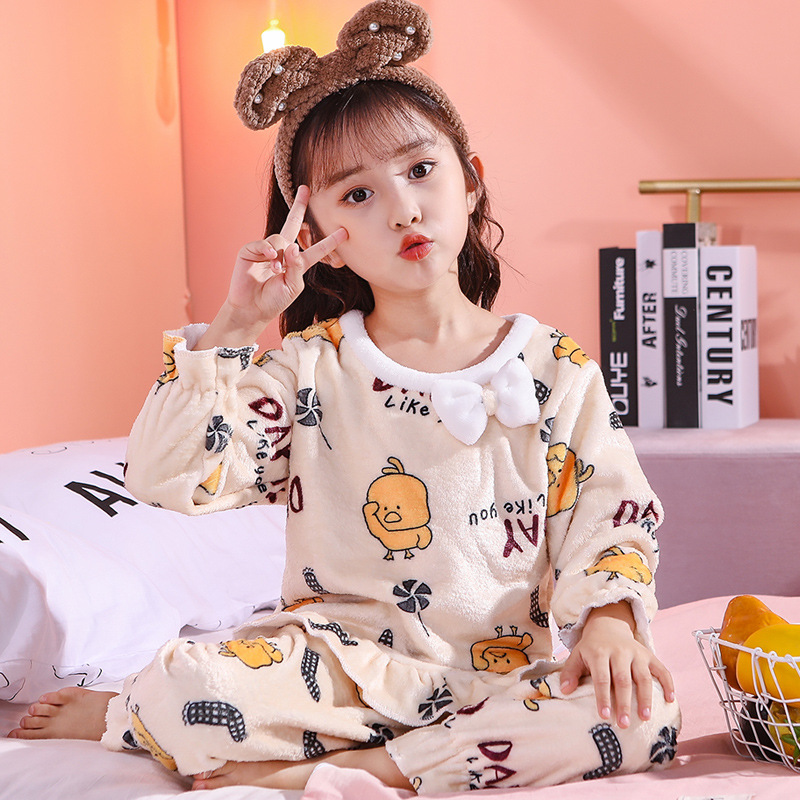 New winter children's pajamas Winter plush thickened coral velvet for boys and girls Flannel household clothes
