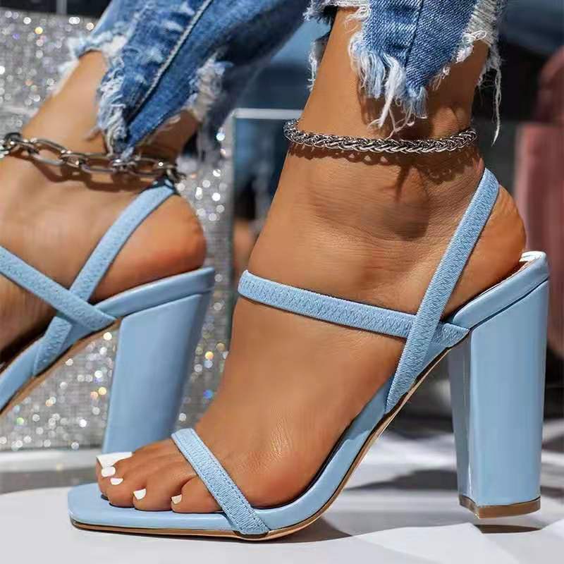 Women heeled sandals fashion PU leather shoes slippers heels for ladies
