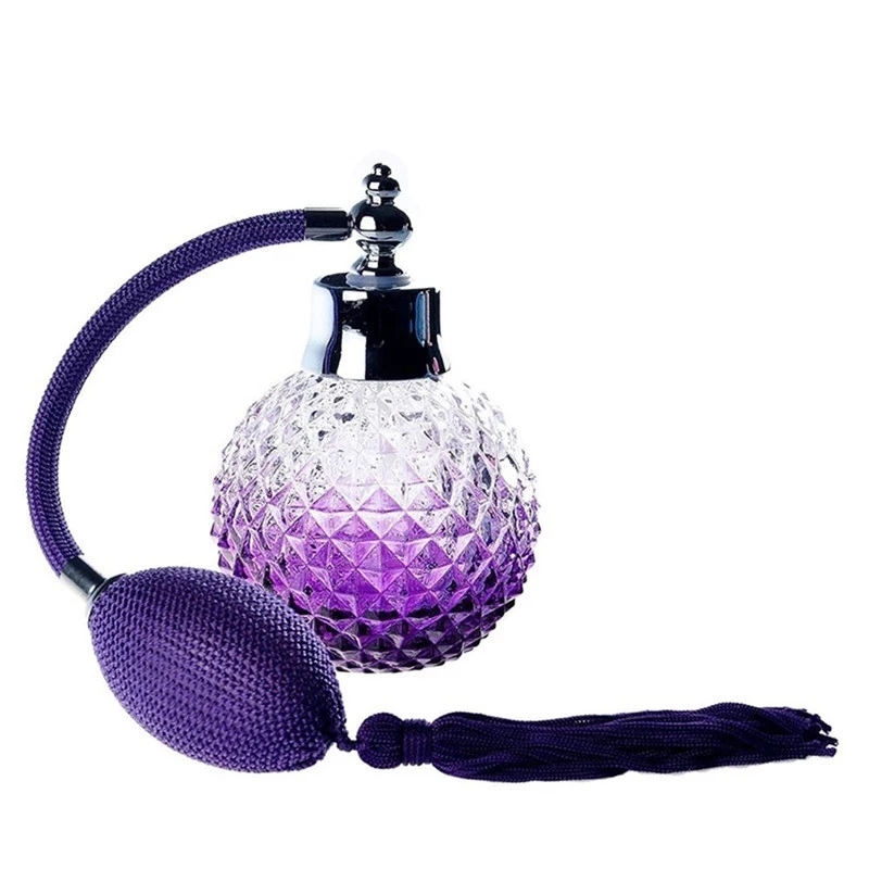 100ML Vintage Crystal Glass Perfume Bottle Spray Atomizer Refillable Purple Pineapple Pattern Design Sprayer