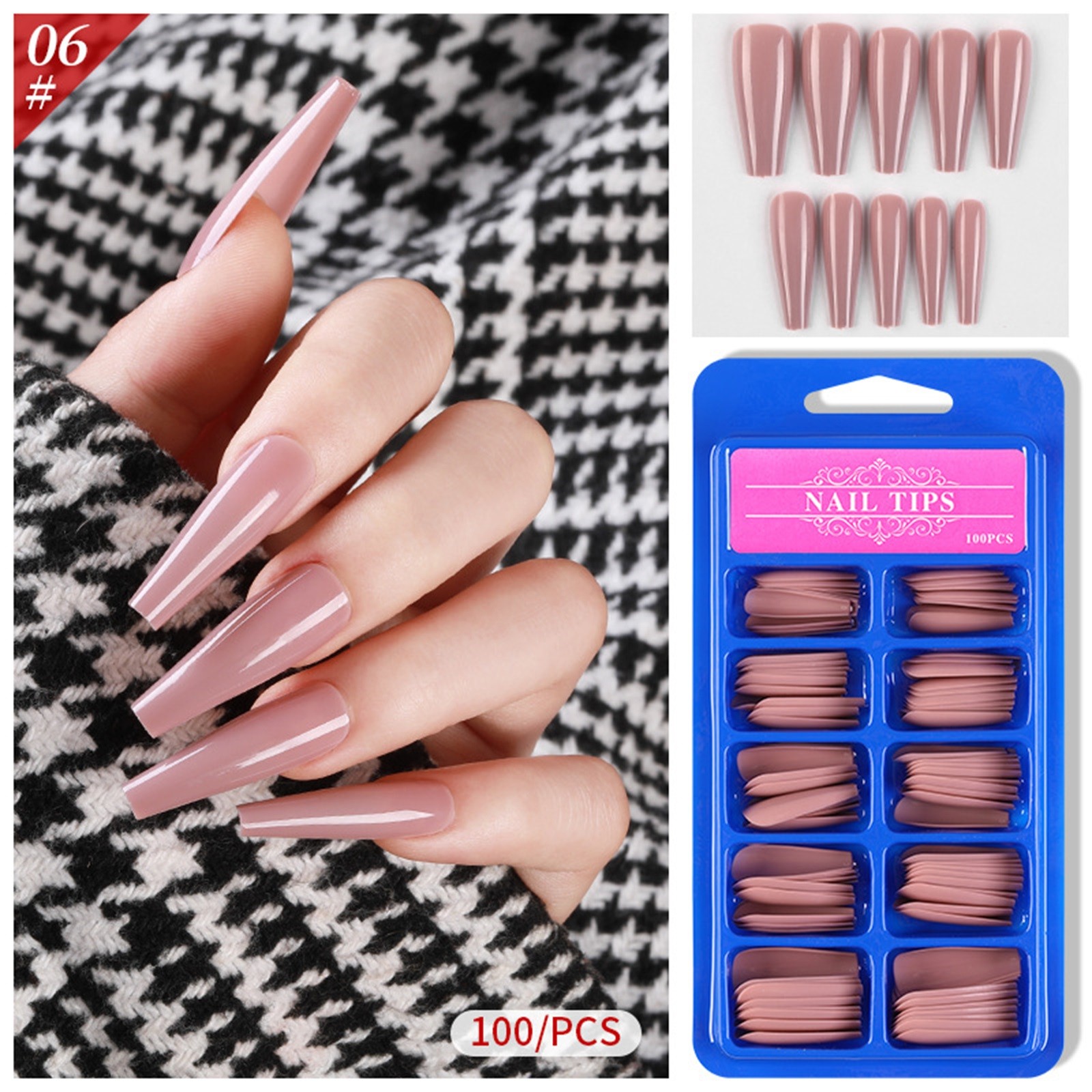 100pcs Long Fake Nails Full Cover False Nail Coffin Tips Ballerina Art Manicure Wearable full-length ballet fake nail patch