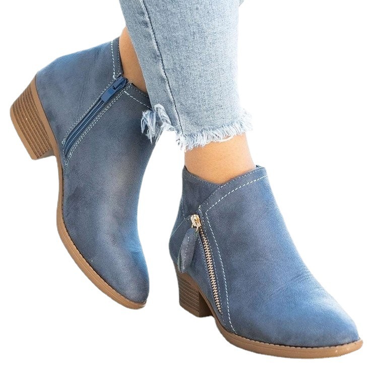 Autumn New Women's Boots Round Head Side Zipper Thick Heel Women's Fashion Color Boots