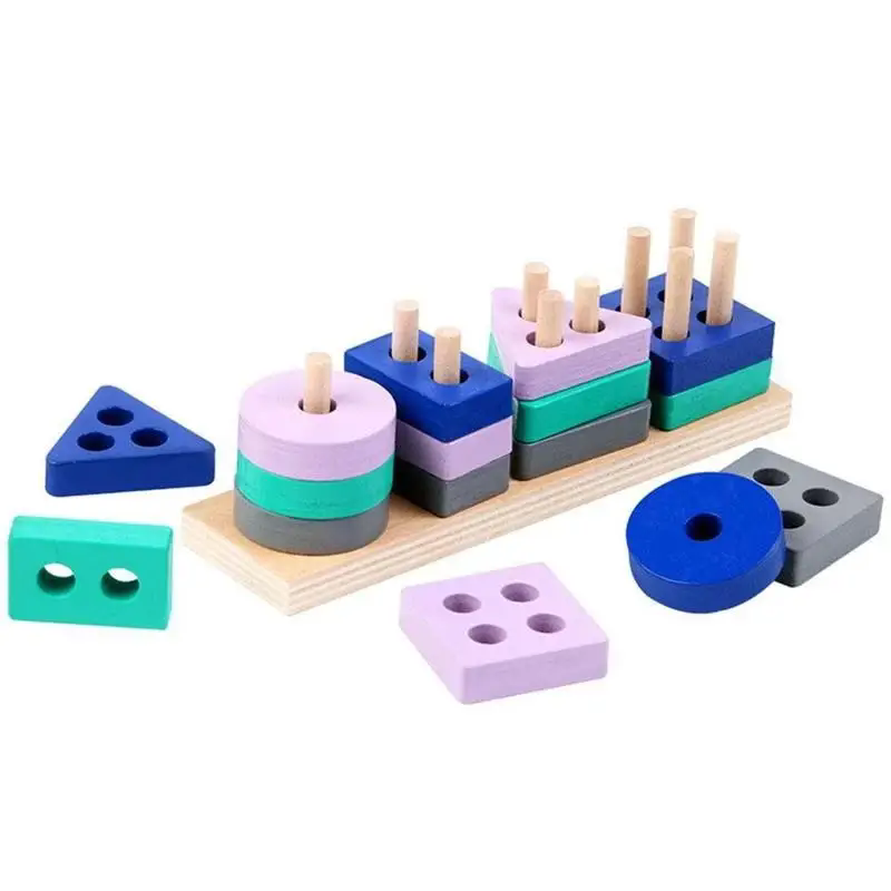 Mini Montessori Toy Wooden Building Blocks Educational Toys Color Color Shape Match Puzzle Toys For Boys Girls