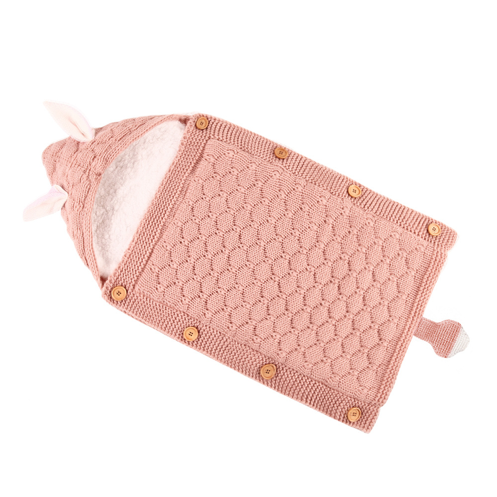 Autumn and winter baby stroller sleeping bag with knitted buttons and plush insulation Mini ear small tail sleeping bag