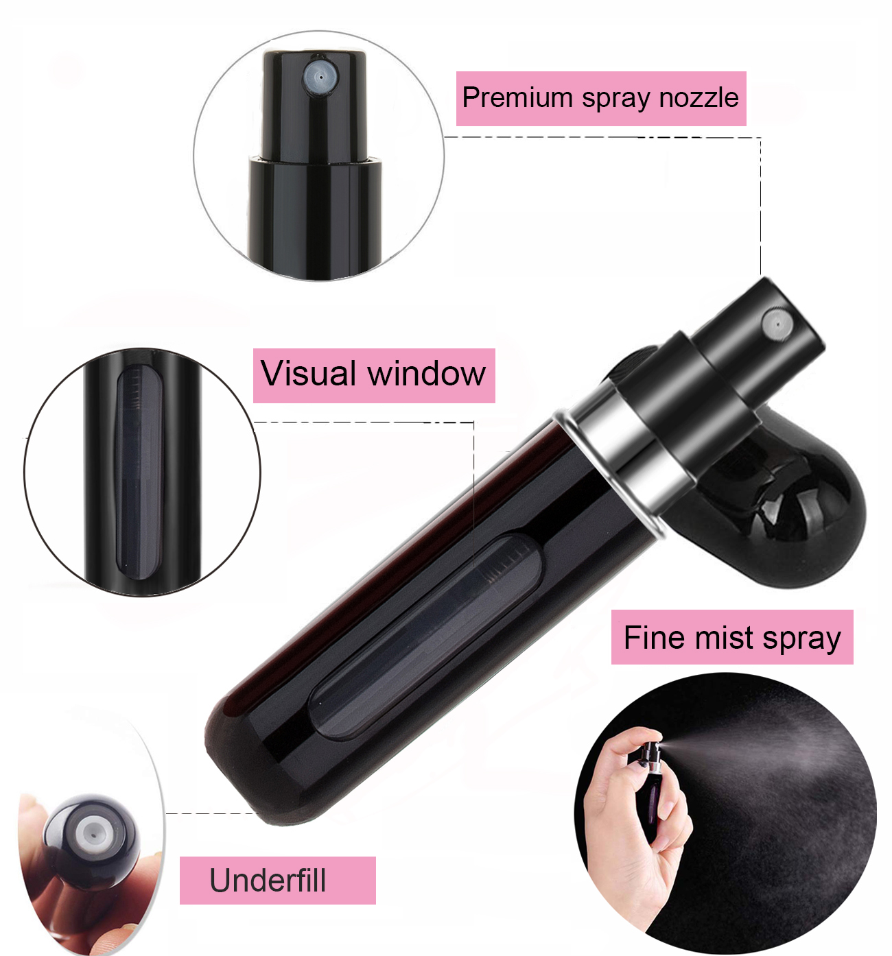 5ml Portable Mini Aluminum Refillable Storage Bottles Perfume Spray Empty Cosmetic Containers Atomizer For Traveler Women Random