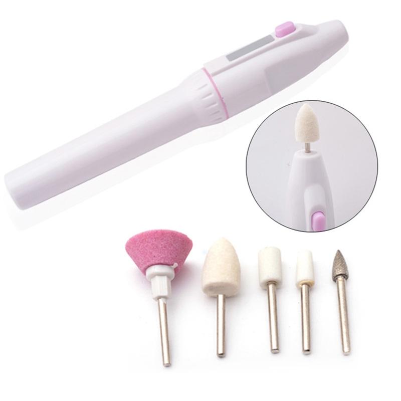 1 Set 5 Bits Professional Electric Nail Drill Kit Set Battery Manicure Pedicure Grinding Burnishing Machine