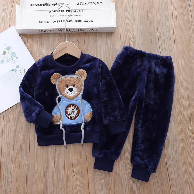 New Flannel Kids Sweater Clothing Boy Kids Clothing Two Piece Sets 1-6Years Old Winter Pajamas Set