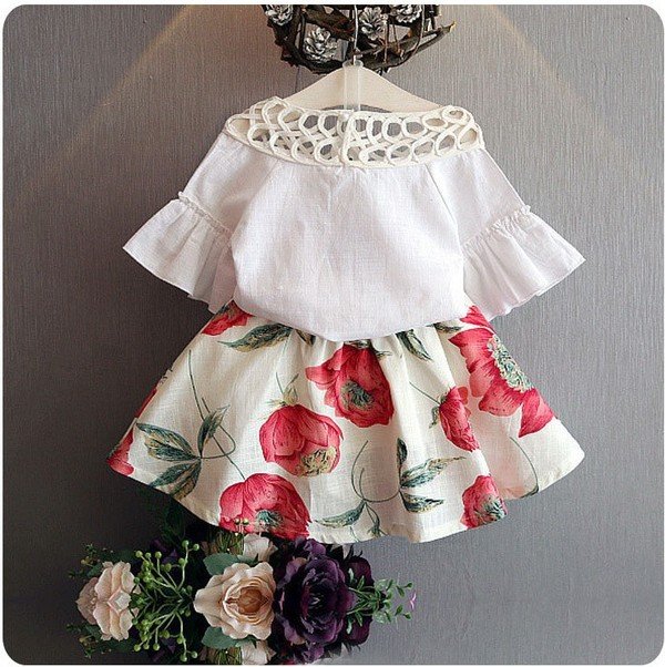 Kids Set Baby Girl Clothing White Shirt Top Floral Skirt Kid Girls Outfit Infant Clothes Suit