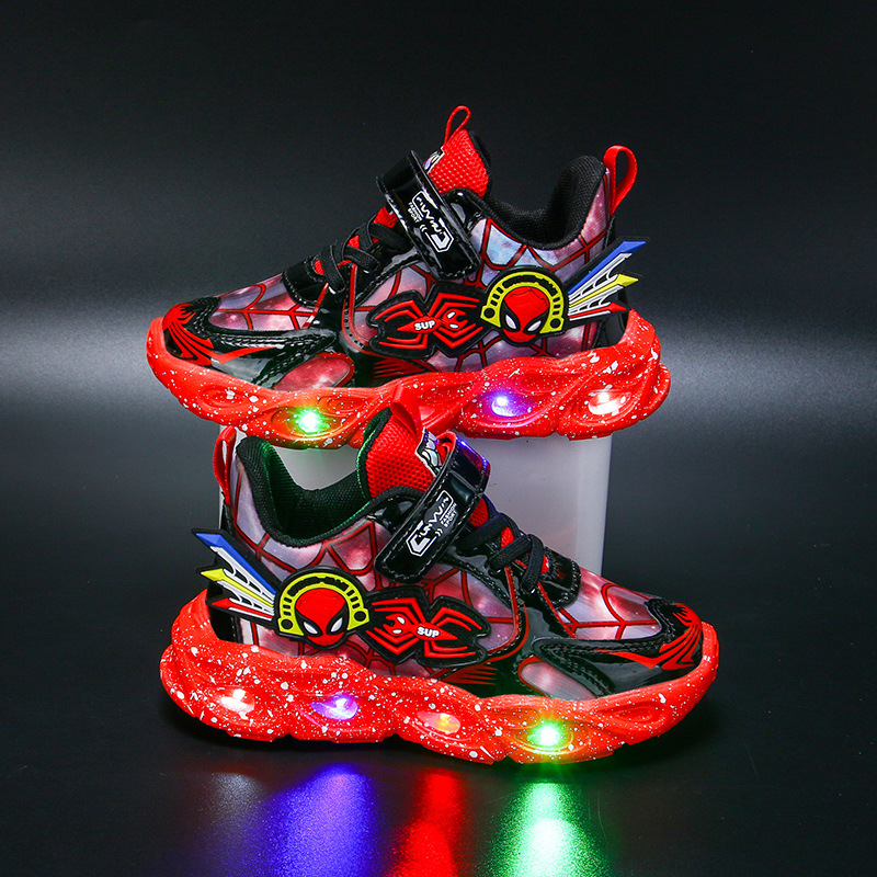 Illuminated Spider Man Children's Shoes New Spring and Autumn New Sports Shoes Running Shoes Illuminated with Lights for Mi