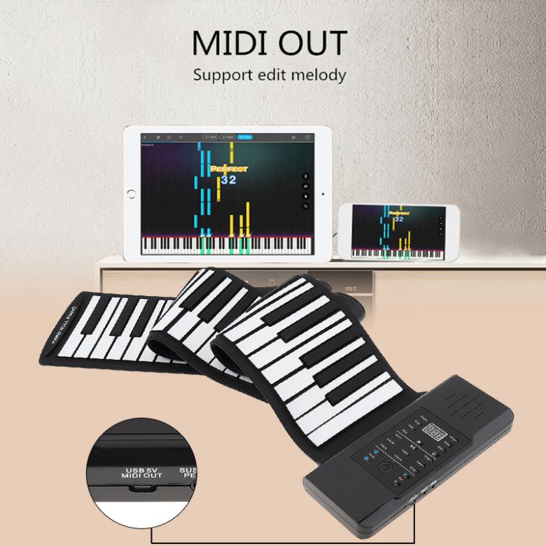88 Keys MIDI Roll Up Electronic Piano Rechargeable Portable Silicone Flexible Keyboard Organ Built-in Speaker