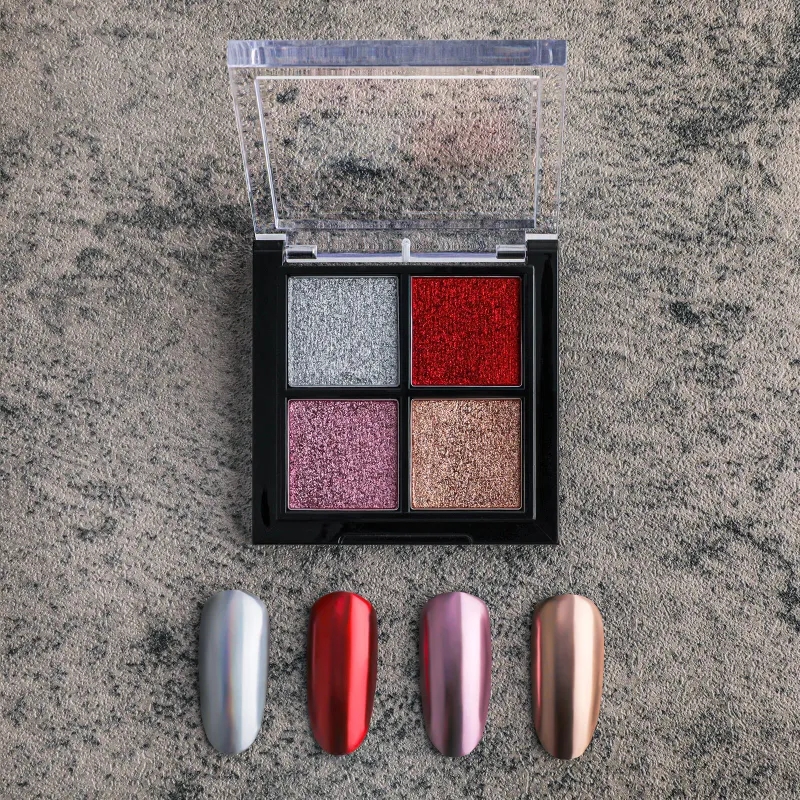 1Box 4 Colors Palette Mirror Effect/Aurora Nails Chrome Solid Nail Powder Chrome Powder For Nail Art Glitter Powder Set