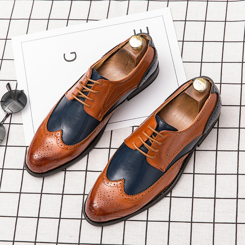 New Men Dress Shoes Leather Comfortable Men Business Shoes Mixed Colors Men's Brock Shoes Breathable Non-slip Men's Shoes