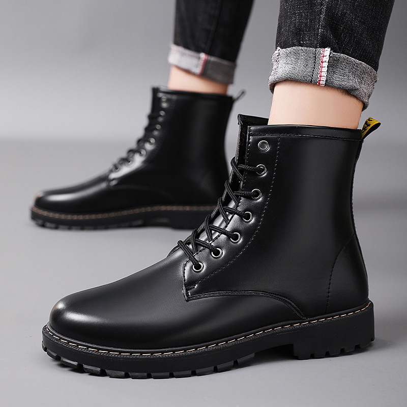 New Coturno Men Leather Shoes High Top Fashion Winter Warm Snow Shoes Dr. Motorcycle Ankle Boots Couple Unisex Boots Size 39-44