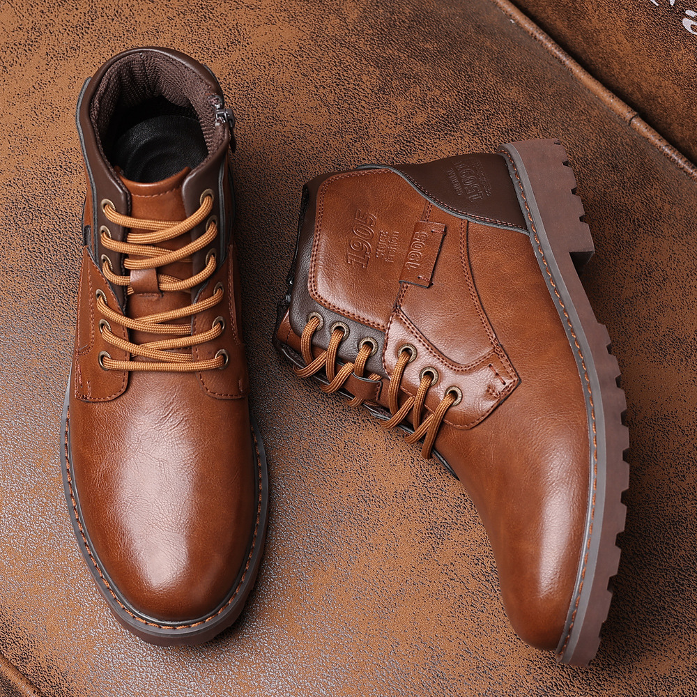 New men's Martin boots autumn and winter zipper high-top shoes retro desert tooling boots men's leather boots