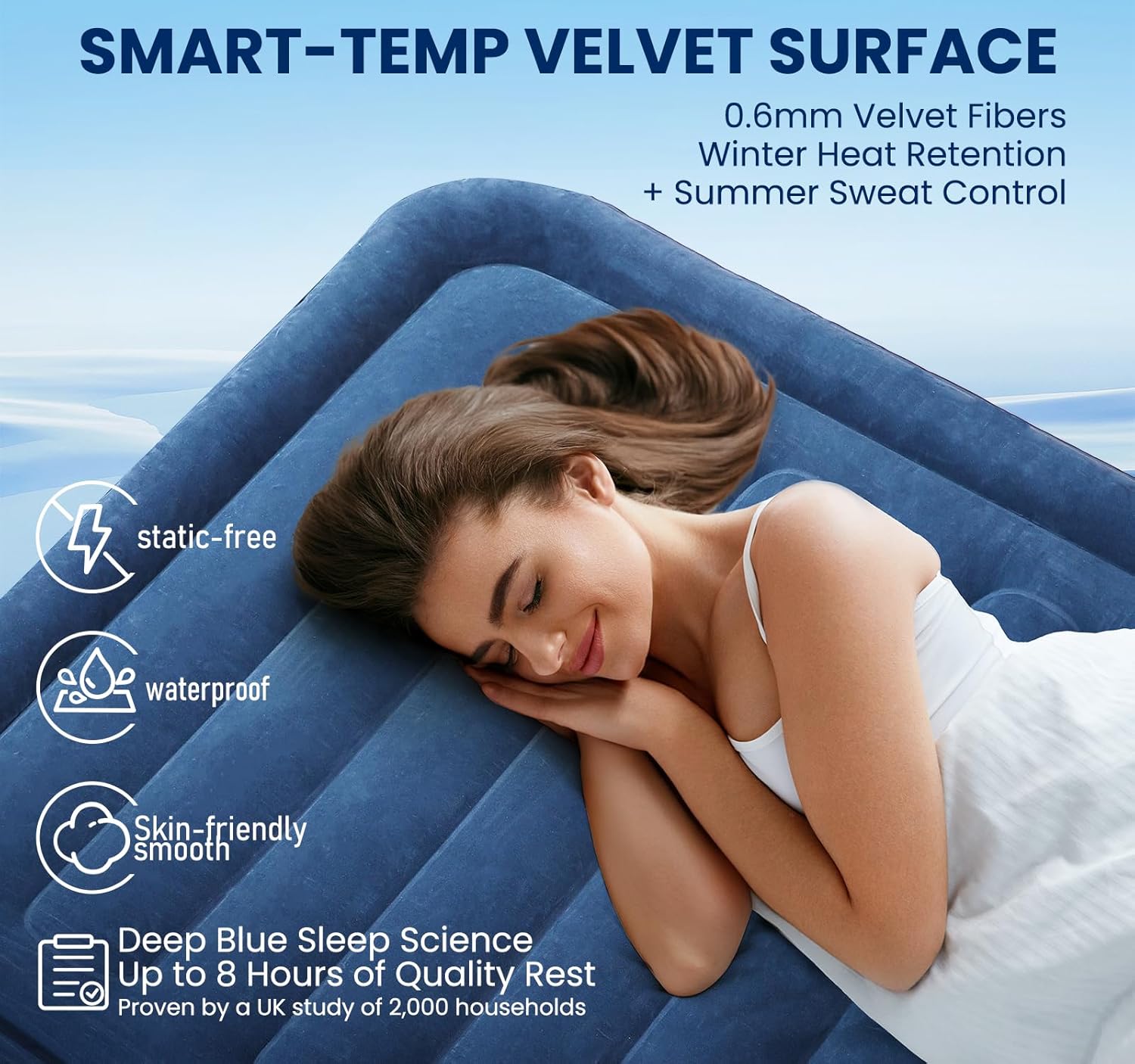 KINGJERRY Twin XL Air Mattress with Built-in Pump, Dual-Layer Leakproof, Upgraded 80" Length Blow-up Mattress, 18" Raised Comfort, 2 Min Inflation, Su
