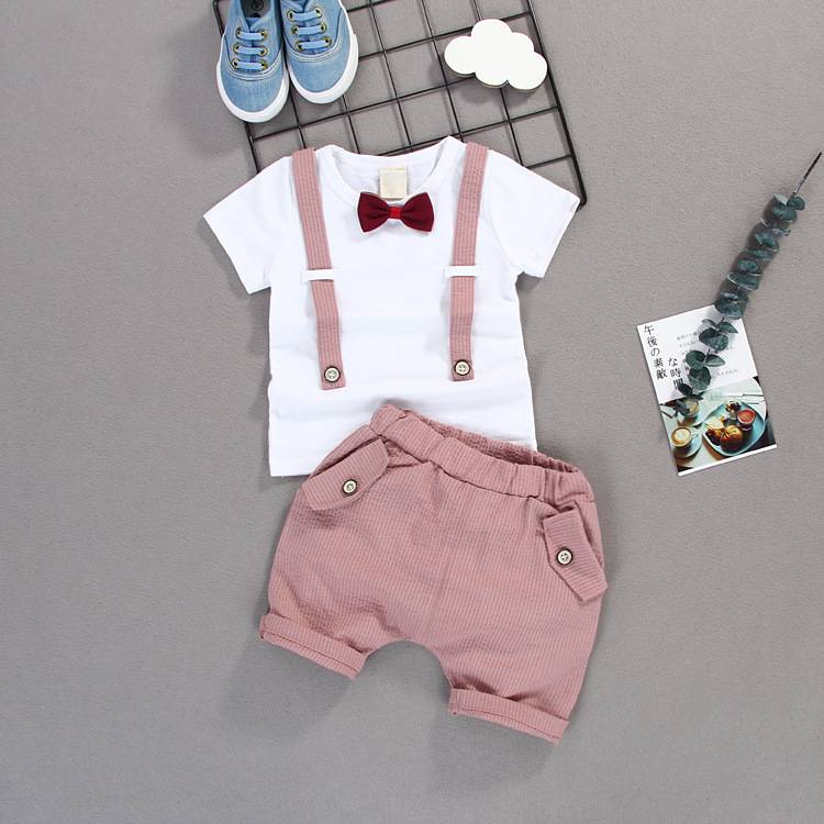 Summer Kids Boys Bow Clothes Sets Baby Gentleman High Qulity Short T shirt + Pants Toddler Boy Clothing Casual Kids Outfits Baby