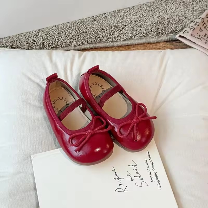 2025 Spring&Autumn Children's Little Leather Shoes for Girls Korean Girls' Soft Sole Bow Anti Slip Fashion Princess Single Shoes