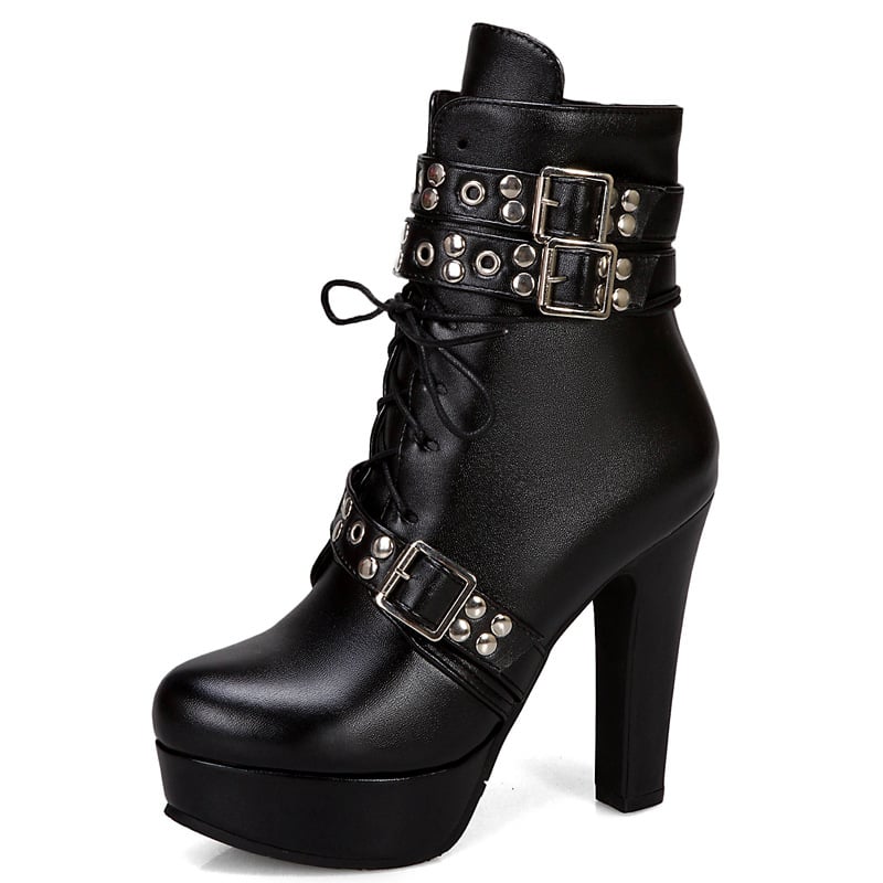 New spring Winter Women Pumps Boots Lace-up European Ladies shoes PU high heels Boots