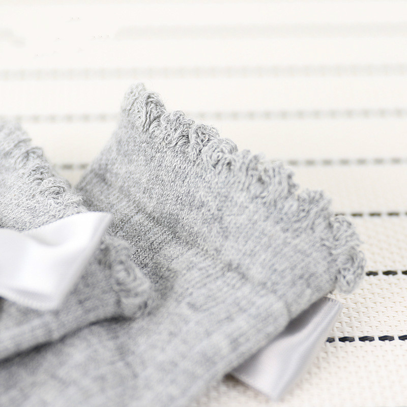 Spring and autumn new children's socks girls solid color striped socks baby bow cotton princess socks