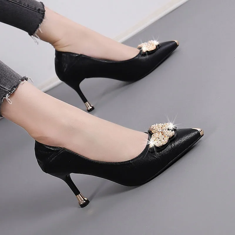 Women Fashion Elegant Black Patent Leather Slip on Stiletto Heels for Office Work Lady Classic Party Pumps
