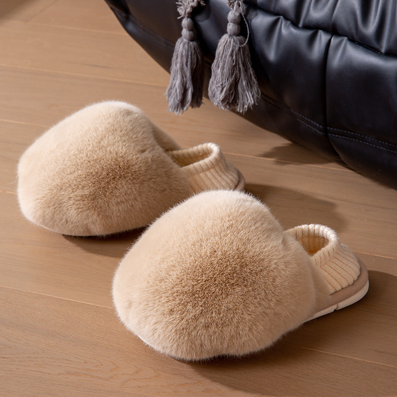 Women Winter Fur Slippers Warm Indoor Soft Sides Short Plush EVA Home Cotton Shoes Mules Casual Shoes Female Wedge Slippers