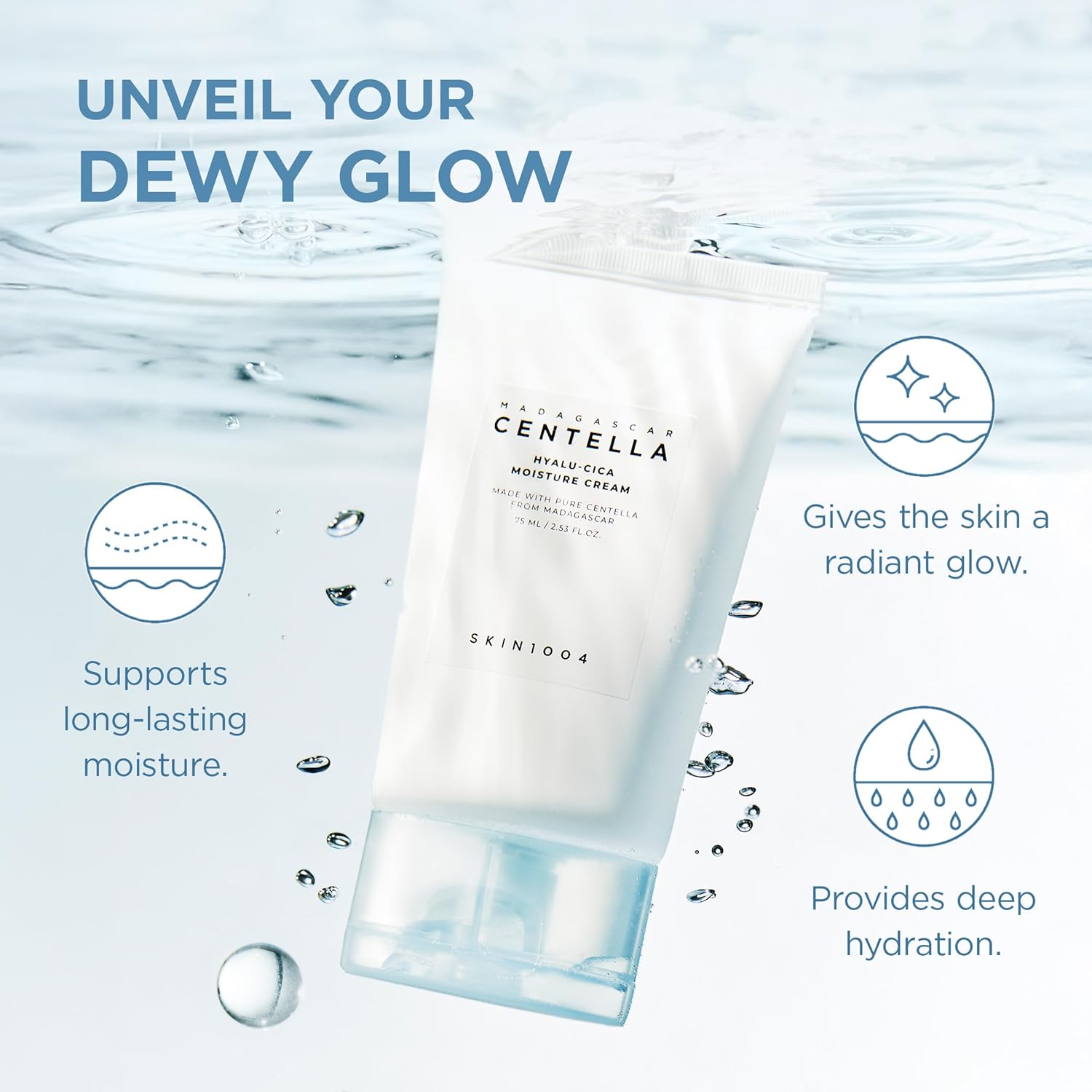 SKIN1004 Hyalu-Cica Moisture Cream, Face Moisturizer with Hyaluronic Acid, Centella Cream for Deep Hydration, Lightweight Nourishing Gel Moisturizer f