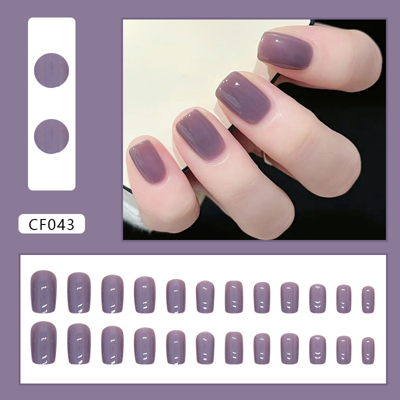 24pcs Detachable Square head False Nails Wearable Simple Color Fake Nails Full Cover Nail Tips With double-sided adhesive tape