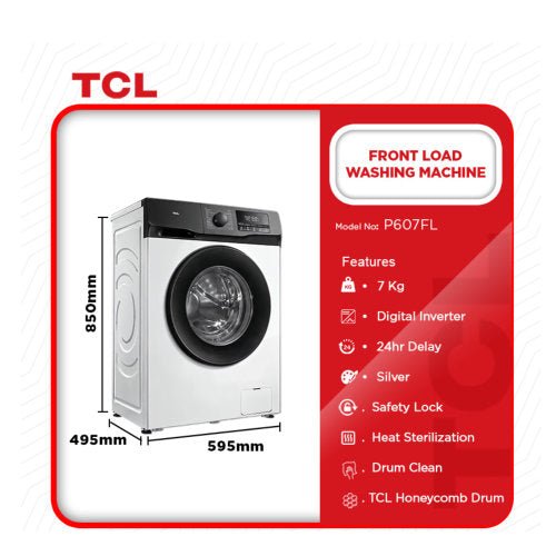 TCL 7KG FRONT LOAD P607FL WASHING MACHINE