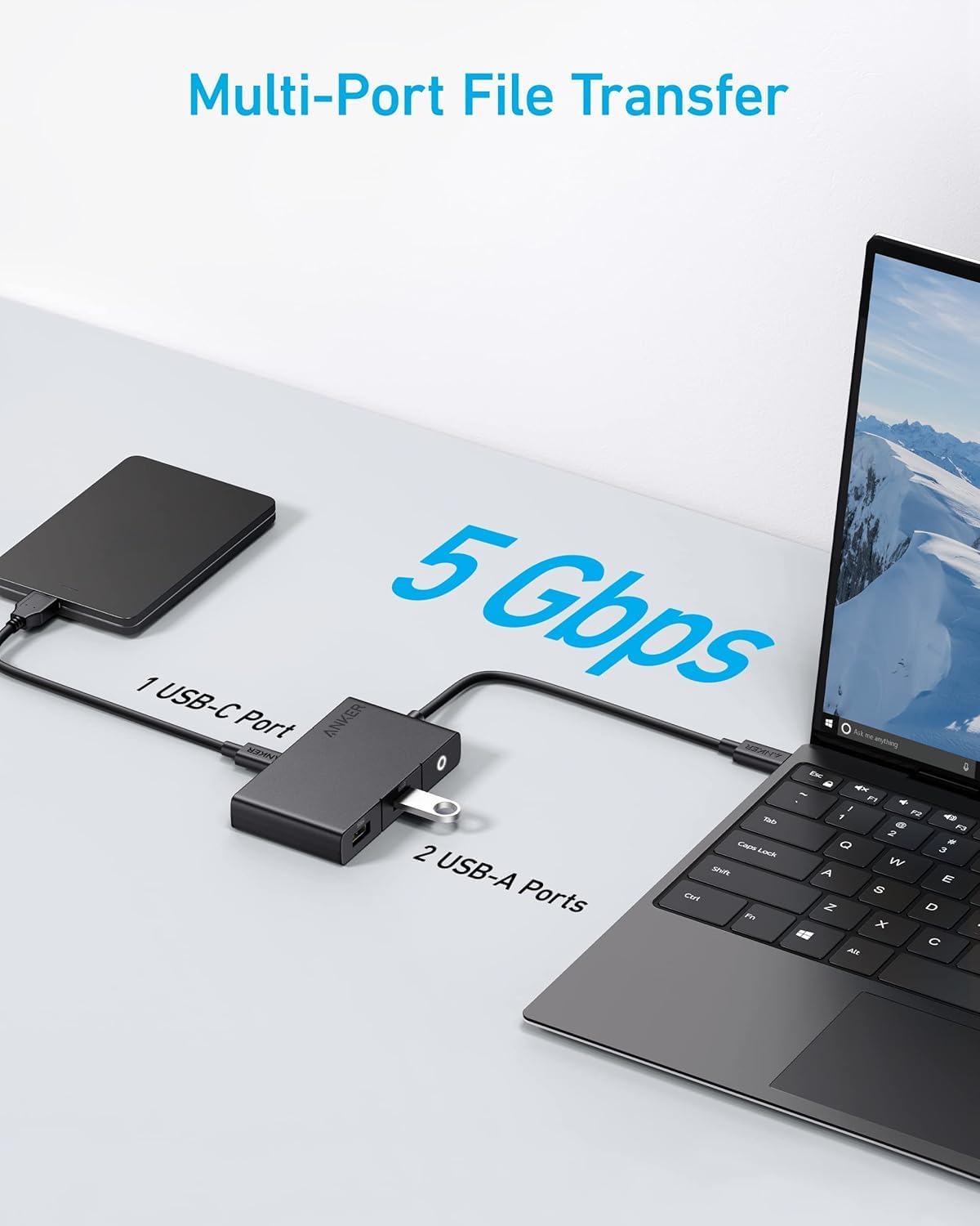 Anker USB C Hub 332 (5-in-1, 4K HDMI) Adapter – Expand USB-C Laptop with 4K HDMI, 2 USB-A 3.0 Ports, SD/TF Card Readers, Compact Dock Compatible with