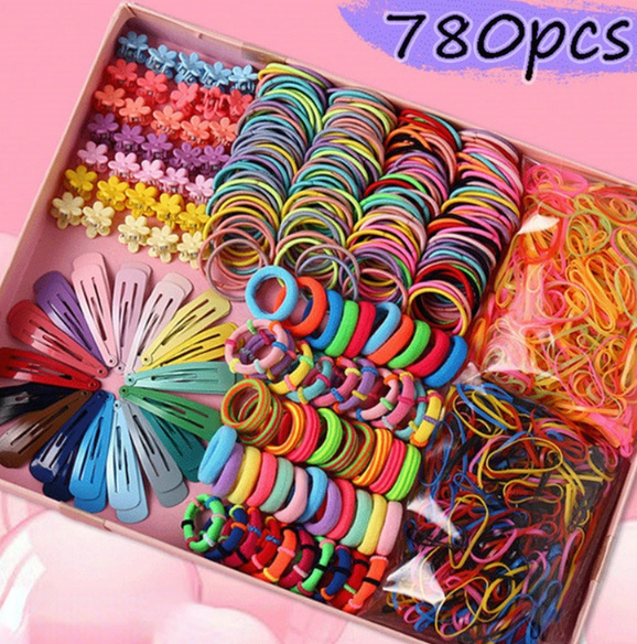 780PC Hair binding rubber band small grip clip combination set baby girl BB clip hair clip hair accessories hairpin