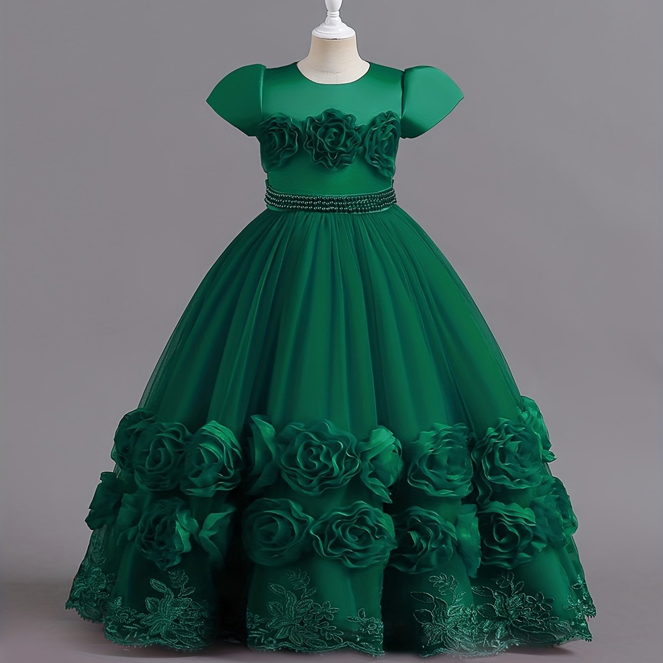 Girl Formal Dress Ball Gown 3D Flower & Lace Embroidered Dress For Kids Pageant Wedding Bridesmaid Party Maxi Princess Communion