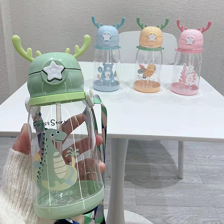 Child Sports Bottle with Straw Kids Drinking Water Cups Plastic Sports Water Tumbler Portable Outdoor Hiking Mugs