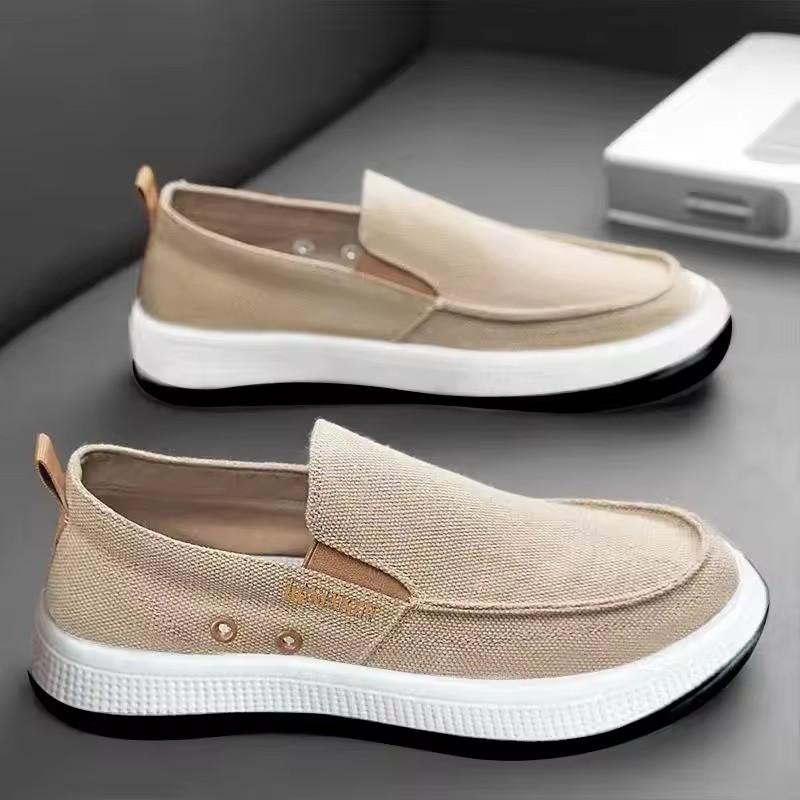 Men's Canvas Slip-On Casual Shoes Breathable Lazy Shoes Low-Top round Toe Flat Heel Comfortable Fabric Inner Lining Sporty