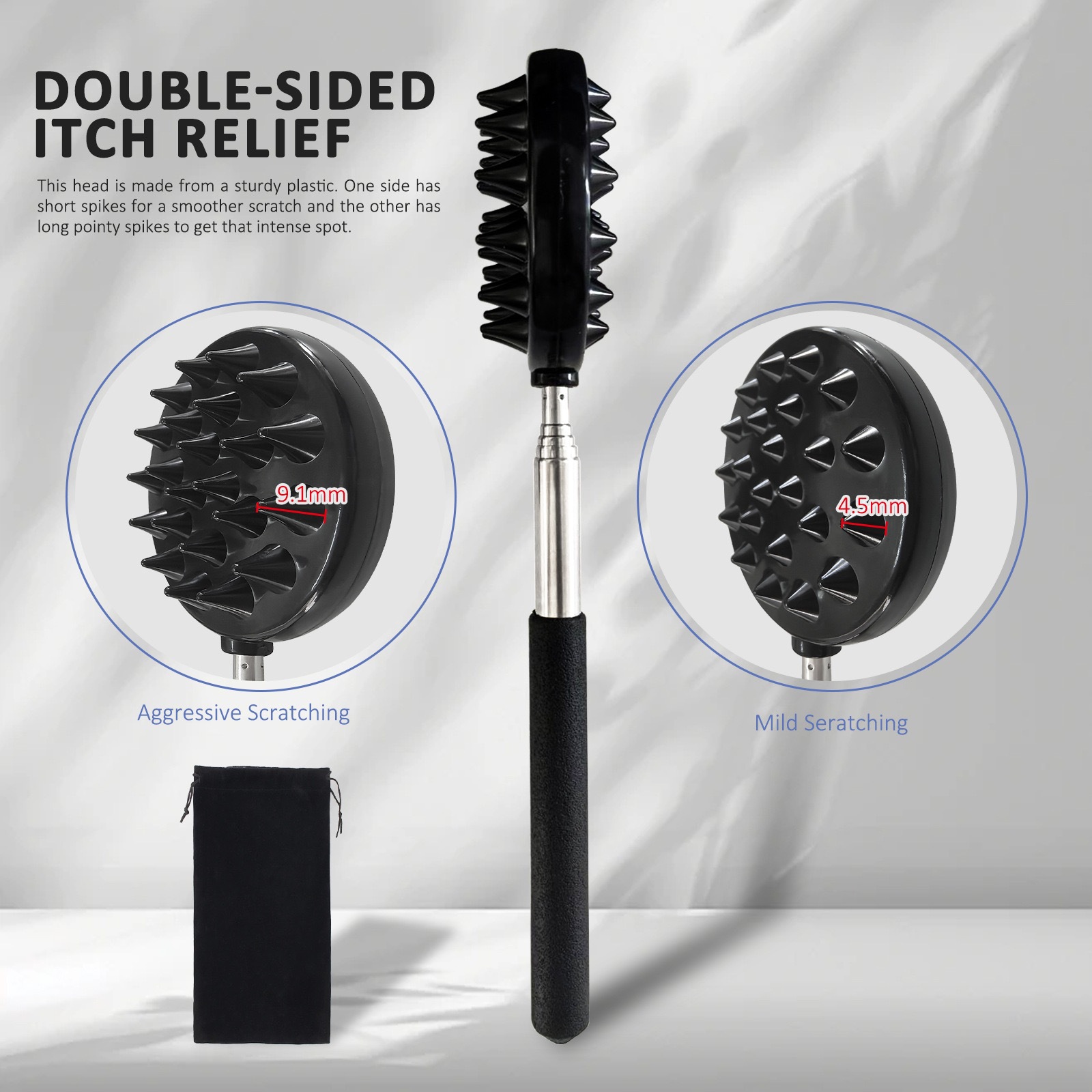 Adjustable Cactus Back Scratcher Massager - 2 Spike Sizes (0.25" 0.5") for Men & Women - Long Lasting PVC Itching Stick