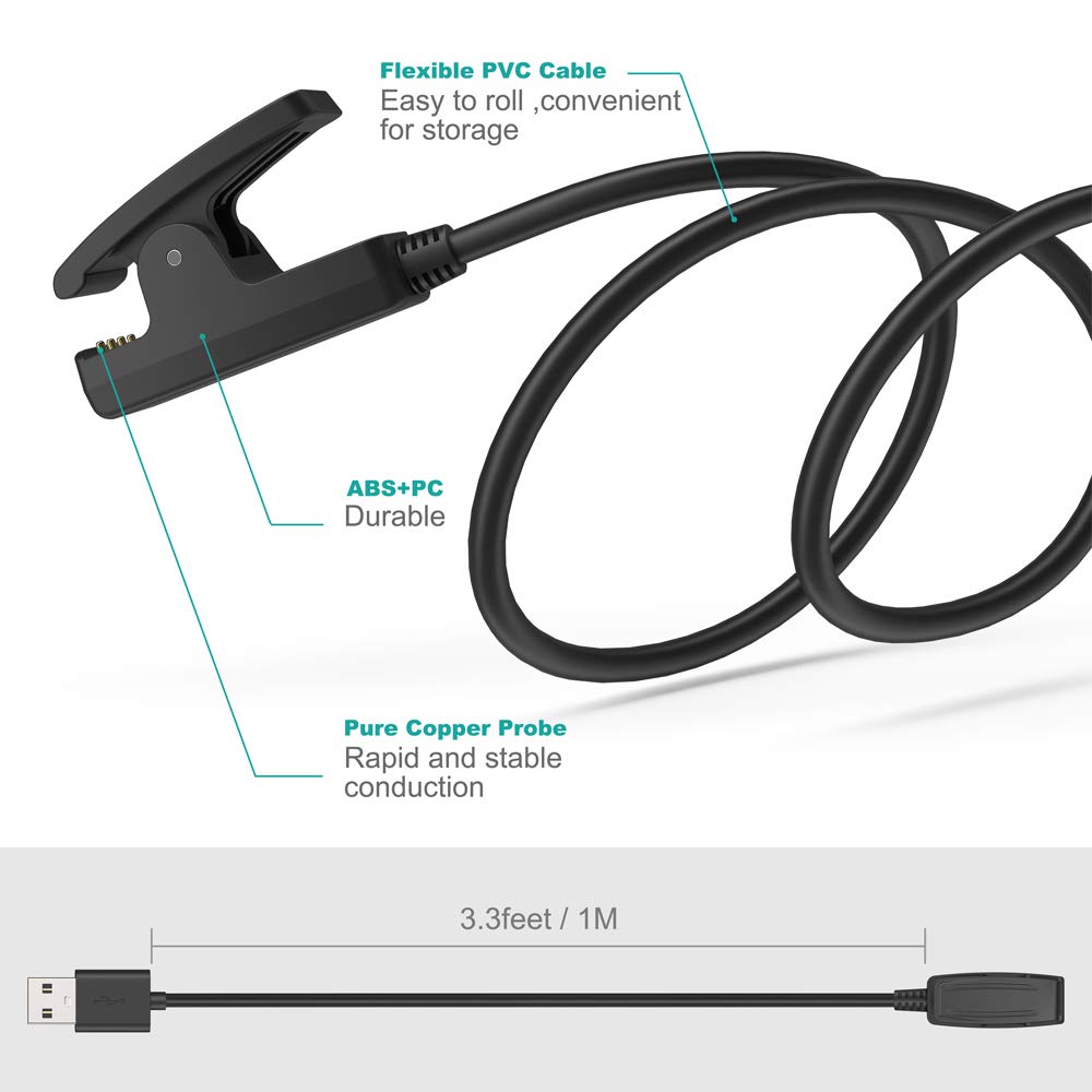 Charging Cable Data Clip Cradle Charger 5V For Garmin Forerunner 235 630 230 735XT 35/30 Watch For Vivomove HR/Approach S20 Blac