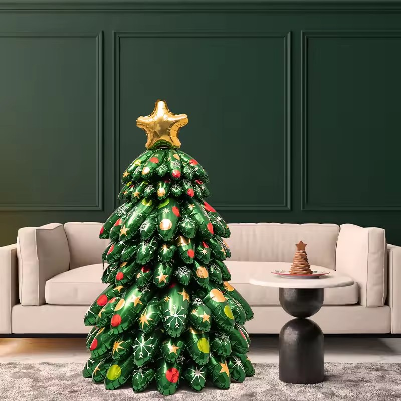 Large Standing Christmas Tree Baubles 3D DIY Inflatable Spliced Aluminum Foil Balloons for Home New Year Xtmas Decorations Set