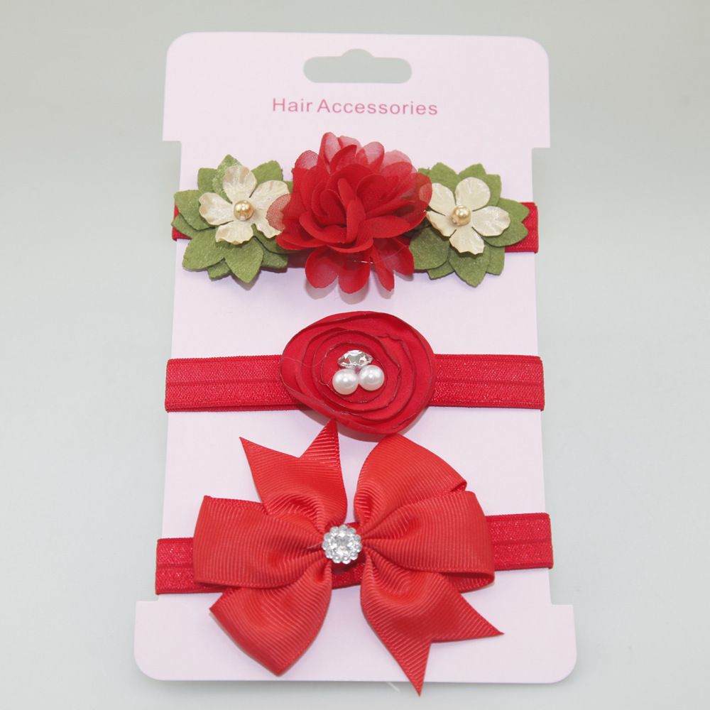 New children's bow and diamond headband Small flower headband set Baby headpiece hair accessories three-piece suit