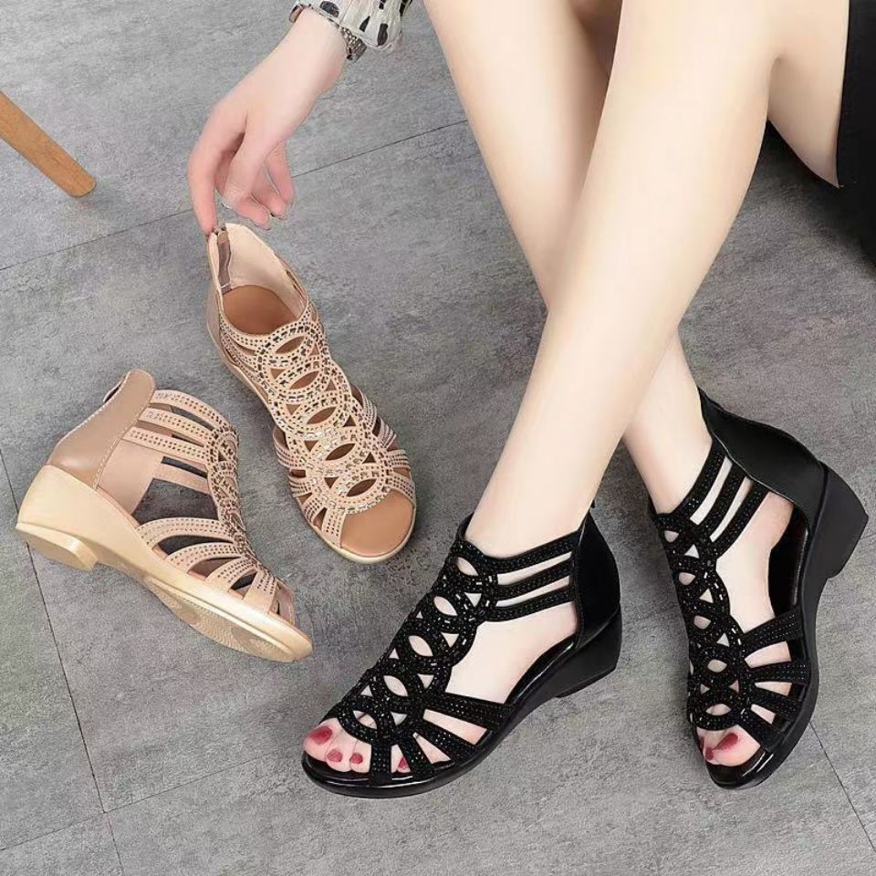 New Summer Flat Women's Fashion Wedge Heel Women's All-match Thick-soled Mid-heel Sandals