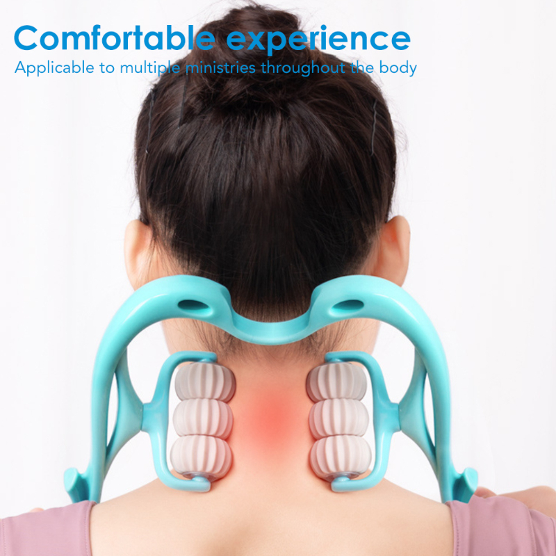 1pcNeck Massager Adjustable Six-wheel Manual Pressing Neck Shoulder Relax Muscles Neck Massage Roller Cervical Spine Health Care