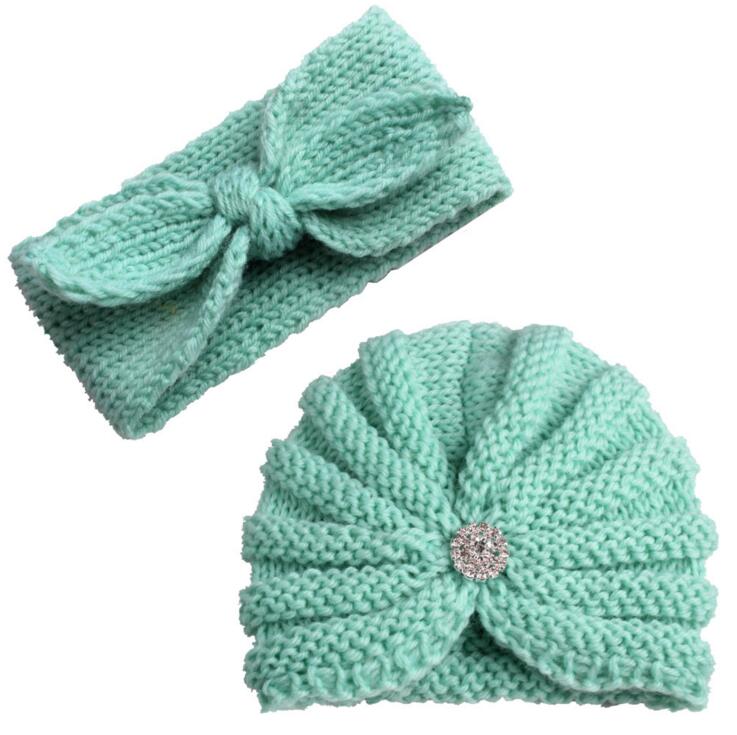 New Wool Hat Hair Decoration Set Winter Thickened Warm Knitted Hat Two Kids Headband Caps Set