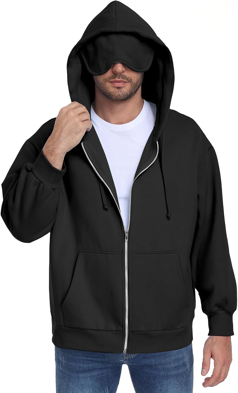 SeSe Code Unisex Zip Up Hoodie With Eye Mask Airplane Mode Travel Hoodies Oversized Sweatshirt Fleece Jacket