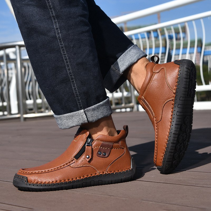 Men Fashion Casual Boots Leather Men's Breathable Running Shoes Lightweight Walking Ankle Boots New Athletic Outdoor Shoe