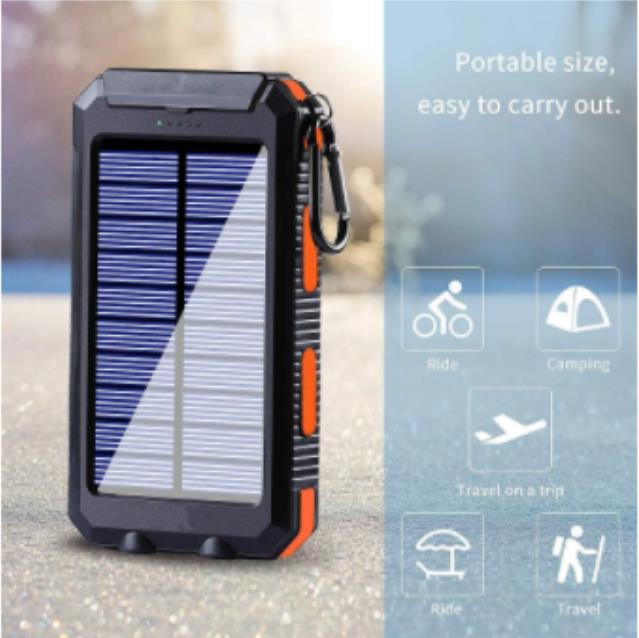 Solar Power Bank real 10000hAh Portable Charging Poverbank External Battery Charger Strong Light LDE Light for All Smartphones