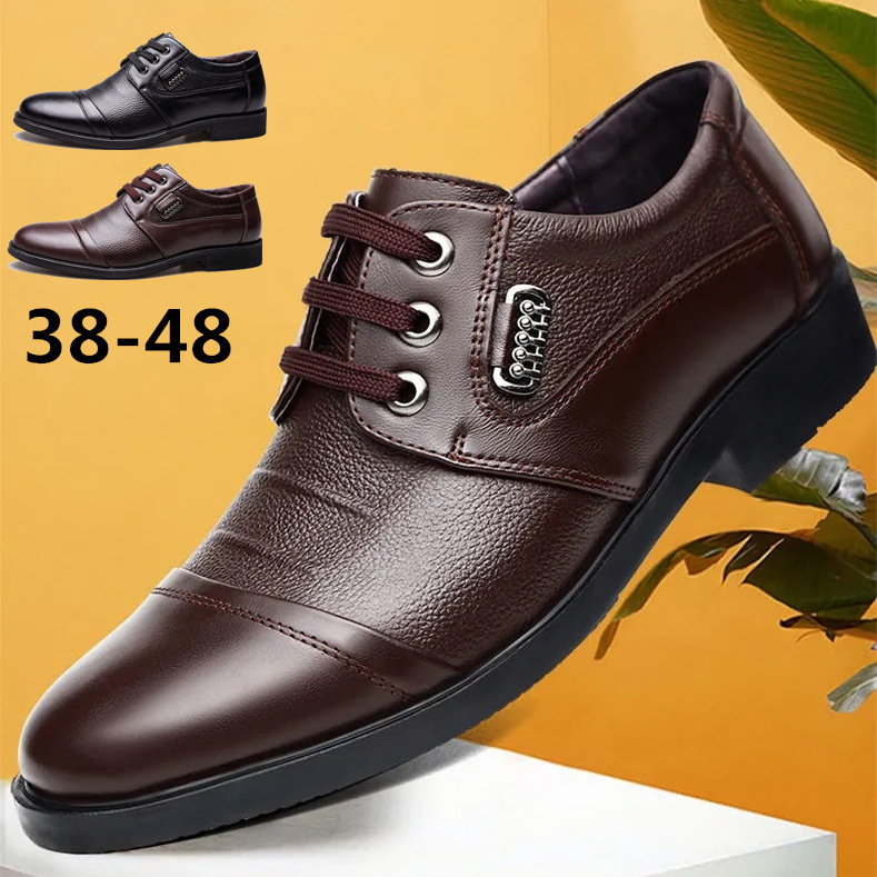 Men's casual leather shoes 38-48 large size lace-up lychee leather shoes men's soft shoes