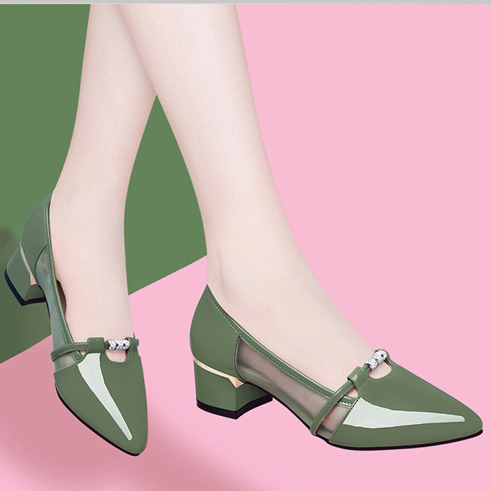 Female Fashion Green Breathable Hollow Out High Heel Shoes Women Classic Black Office Pumps for Spring Summer