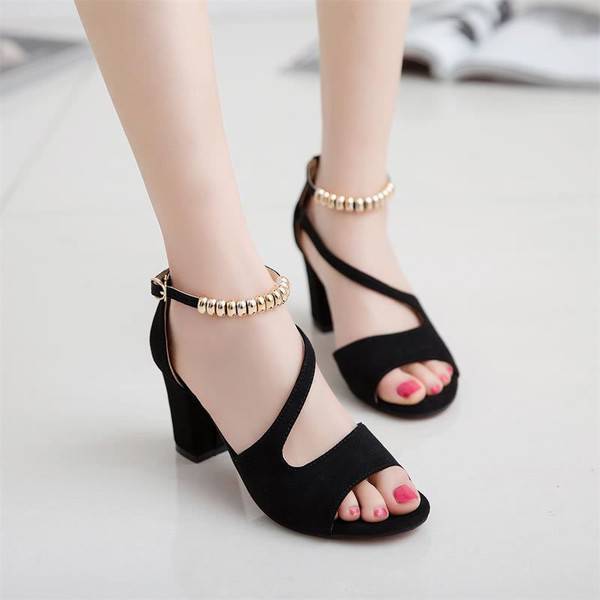 Women Shoe Sexy Fish Mouth Gollow Roman Sandals Thick With Beaded High heels women sandals