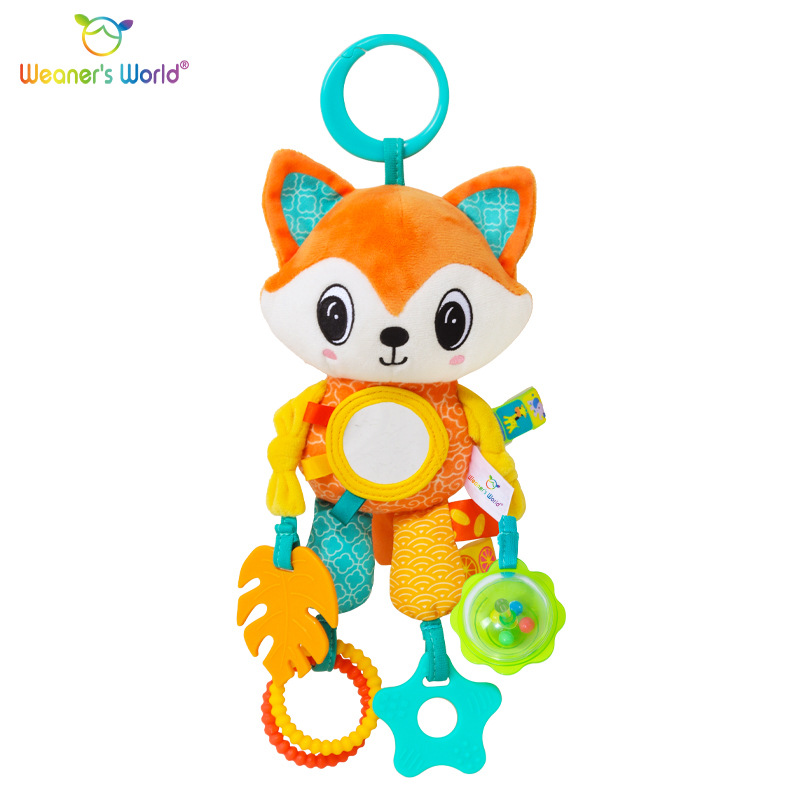 Soft Hanging Crinkle Squeaky Sensory LearningToy Stroller Car Seat Crib Travel Plush Animal Wind Chime with Teether Boys Girls