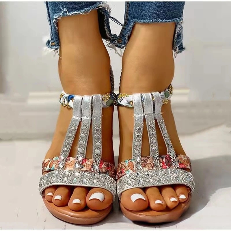 Women's Sandals Summer Bohemia Platform Wedges Shoes Crystal Gladiator Rome Woman Beach Shoes