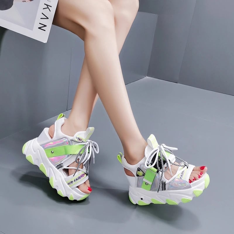 Comemore Platform Gladiator Sandals Lace Up White Sandals Women High Heels Wedges Casual Sports Shoes Woman Spring Summer