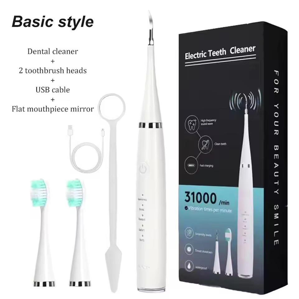 USB Rechargeable Sonic Electric Toothbrush 3-in-1 Tartar Removal & Teeth Whitening with Replaceable Brush Heads for Dental Care
